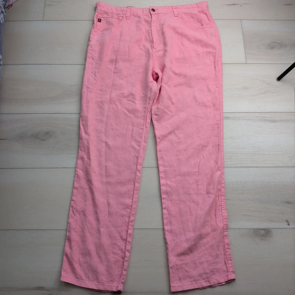 NEW The Territory Ahead 100% Linen Straight Leg Pants Mens 40x34 Pink T3020